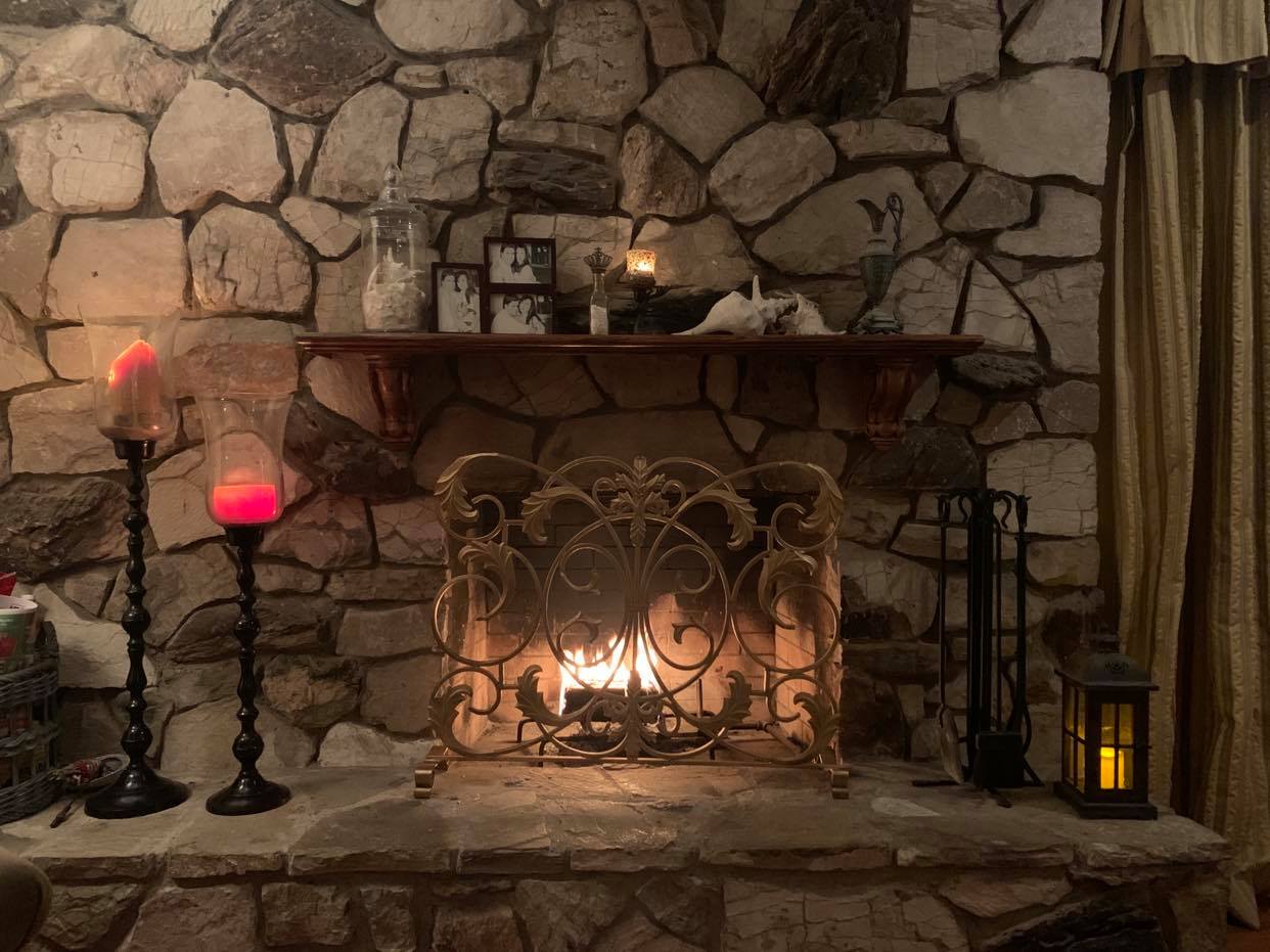 Single Panel Fireplace Screen in Antique Gold Scroll