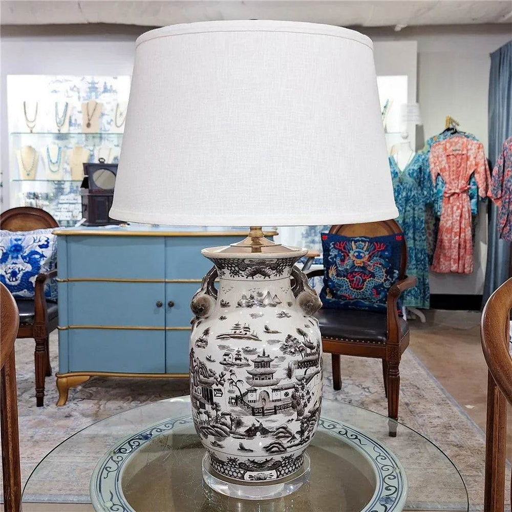 Mesa Black and White Porcelain Table Lamp - Delamere Design