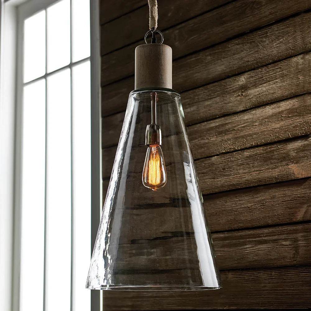 Timeless Glass Island Pendant Light With Whitewashed Wood - Delamere Design