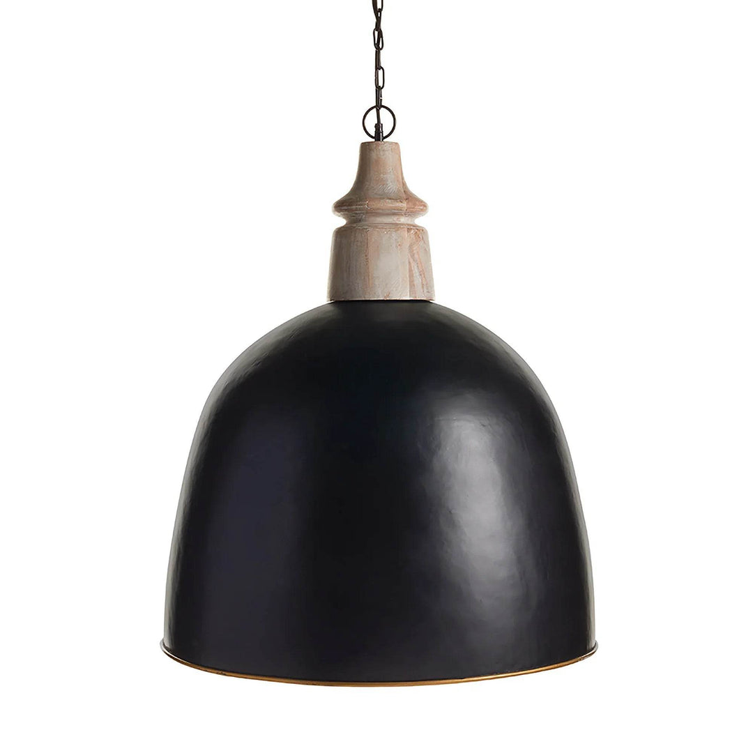 Larger Pendant Light with Golden Interior and Wood Accents