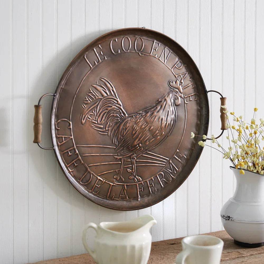 Farmhouse Copper Wall Hanging Rooster Tray - Delamere Design