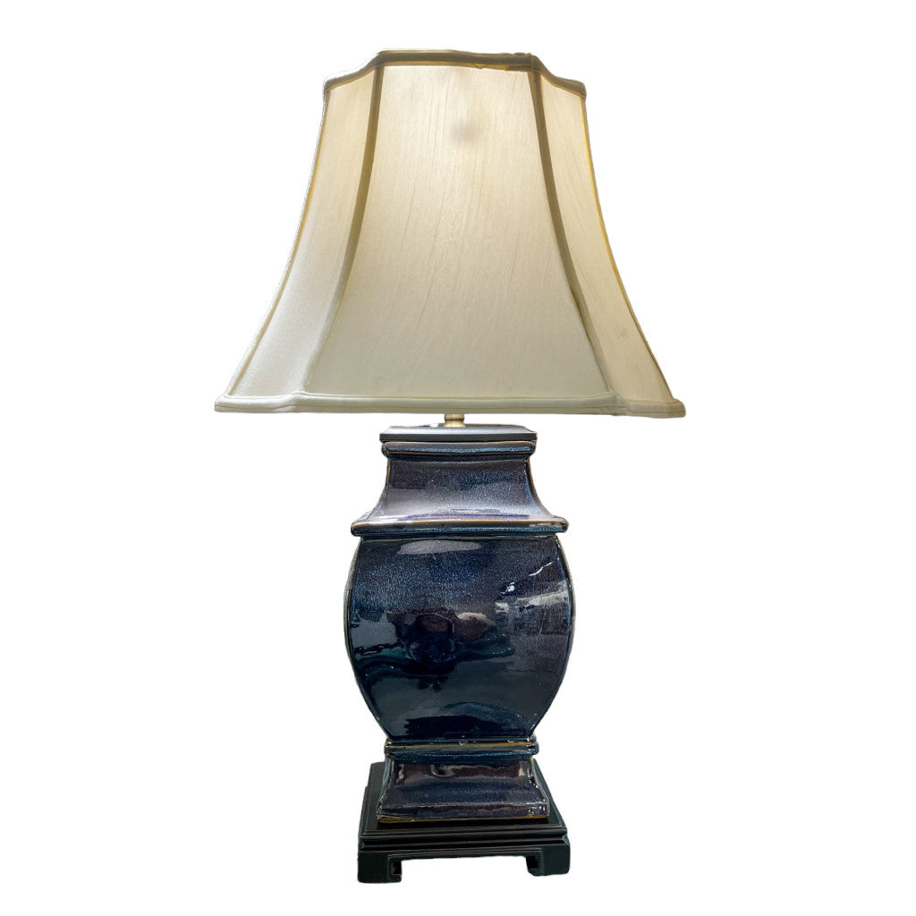 Square Glazed Table Lamp in Blue