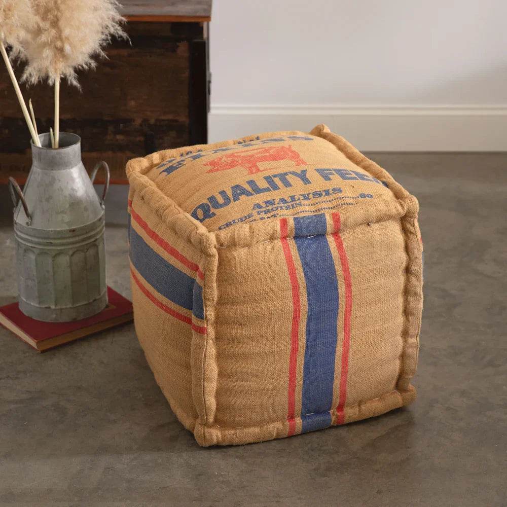 Sueska Burlap Farmhouse Floor Cushion