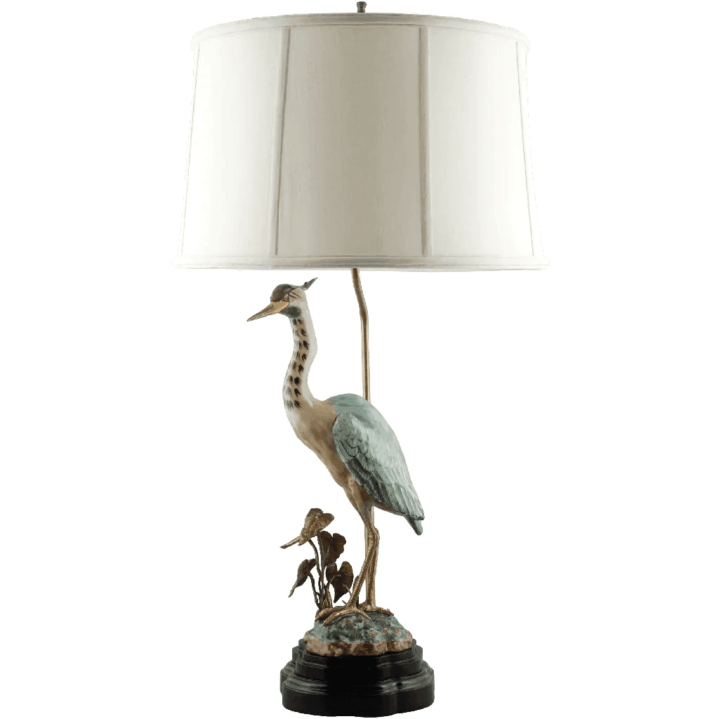 Porcelain Heron Statuary Table Lamp