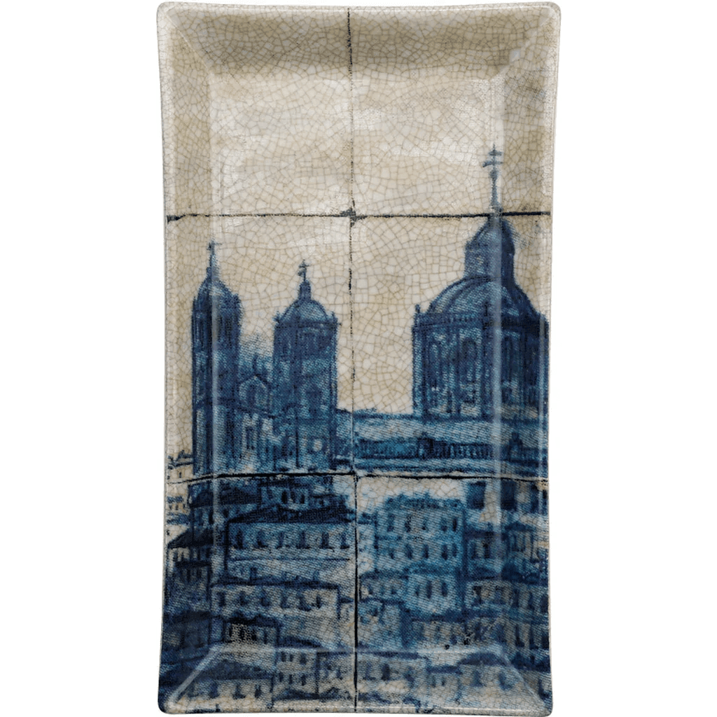Vila White and Blue Rectangle Tray