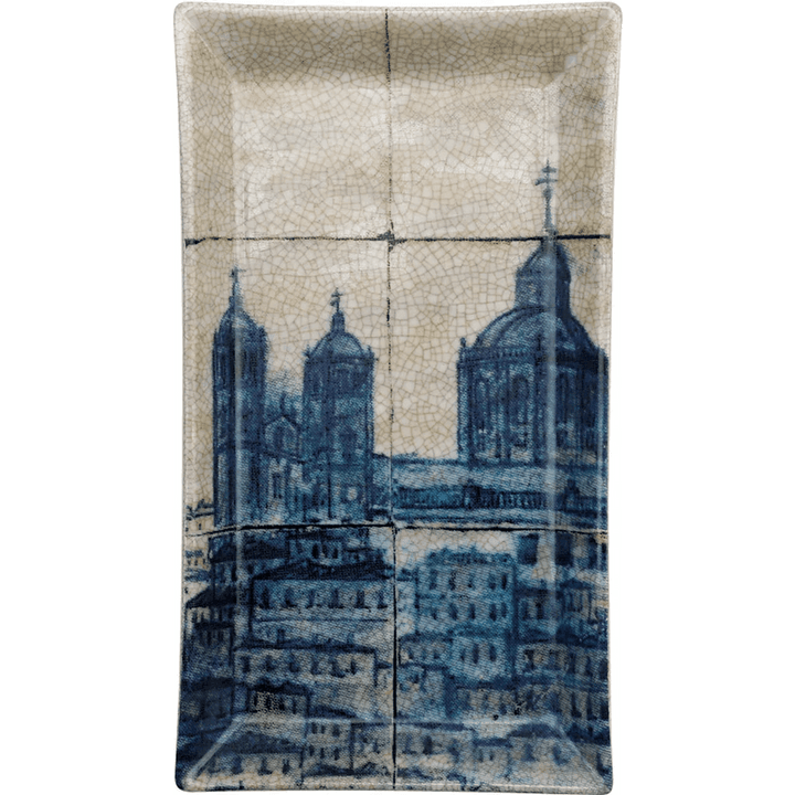 Vila White and Blue Rectangle Tray