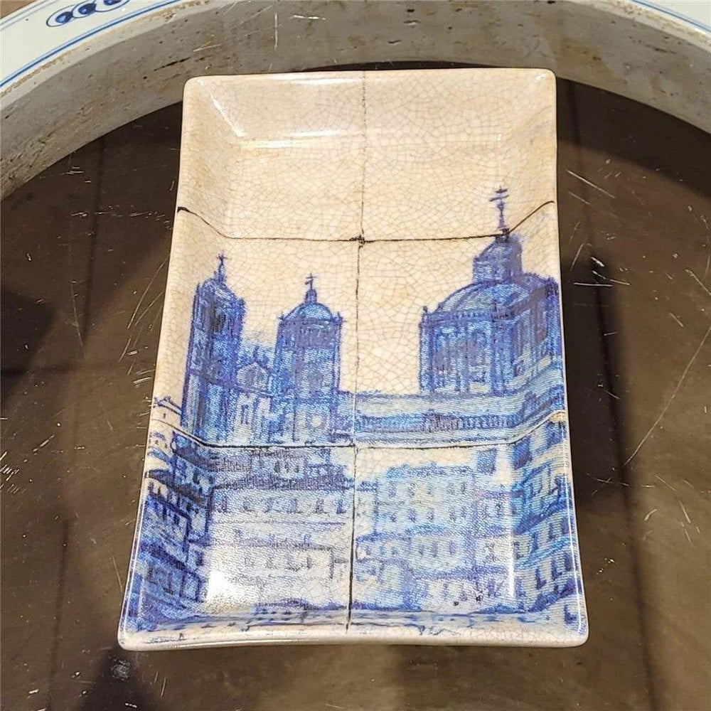 Vila White and Blue Rectangle Tray - Delamere Design
