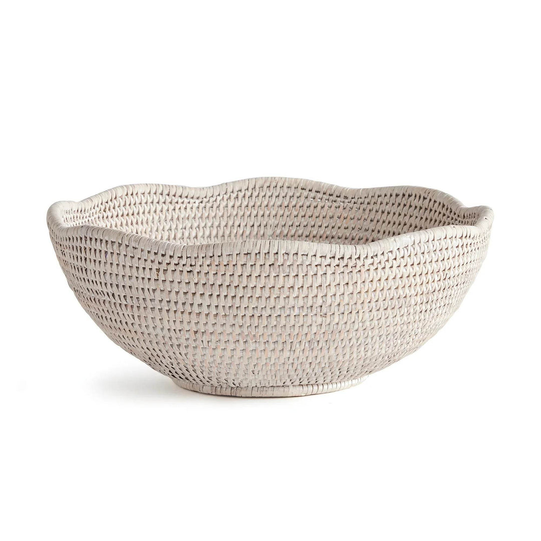 Burma Whitewash Rattan Scalloped Edge Bowl