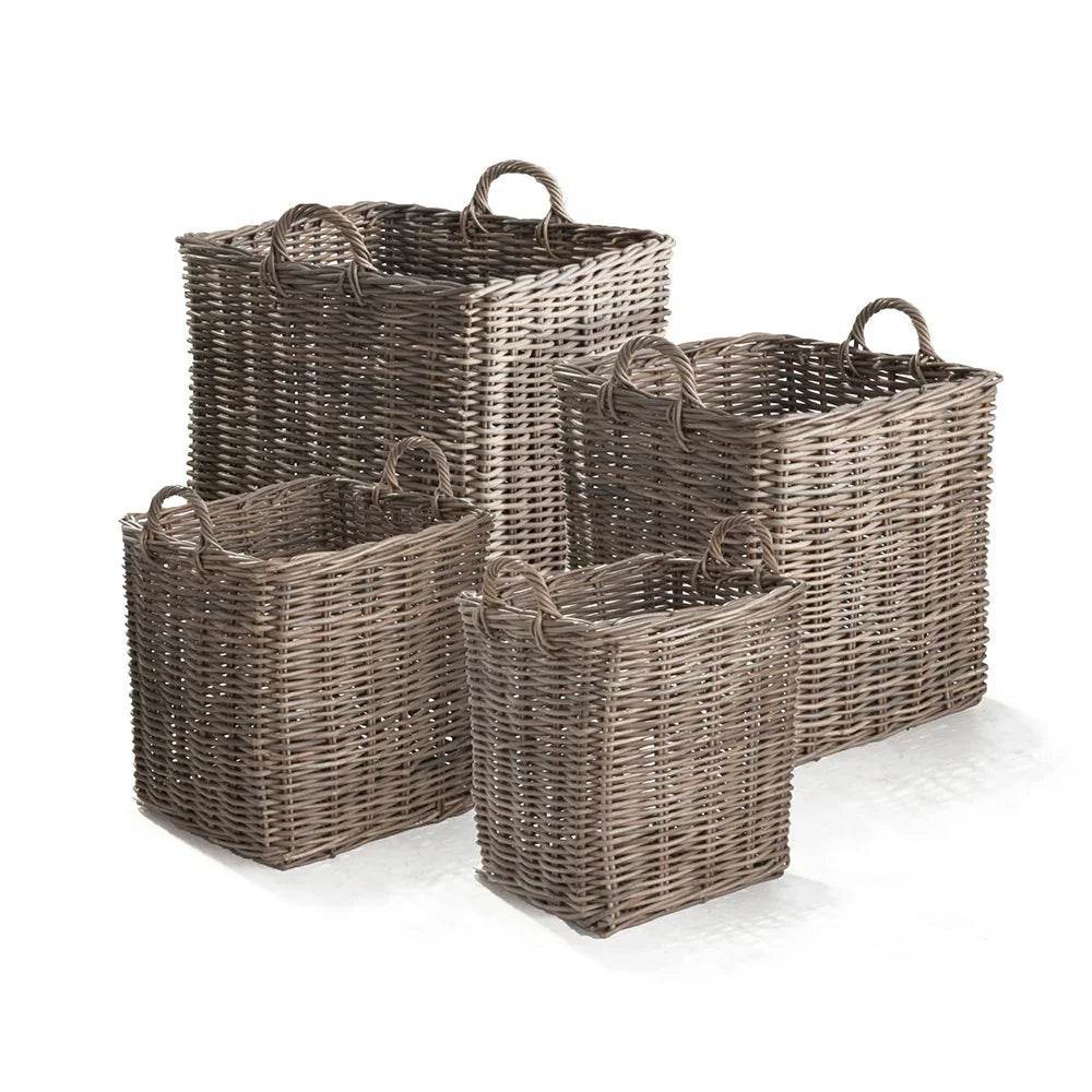 Set of 4 Handmade Dove Gray Rattan Storage Baskets