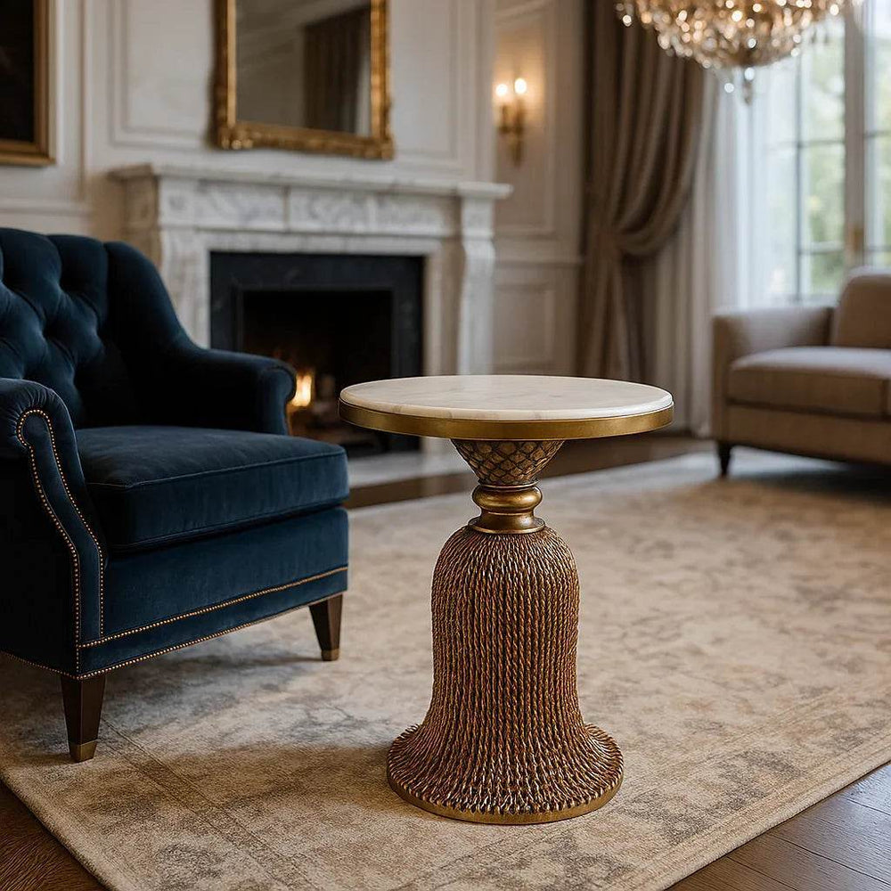 Luxury Italian Gold & White Marble Side Table – Elegant Accent