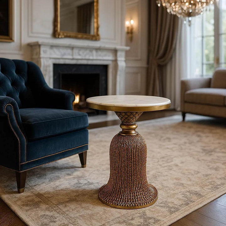 Luxury Italian Gold & White Marble Side Table – Elegant Accent