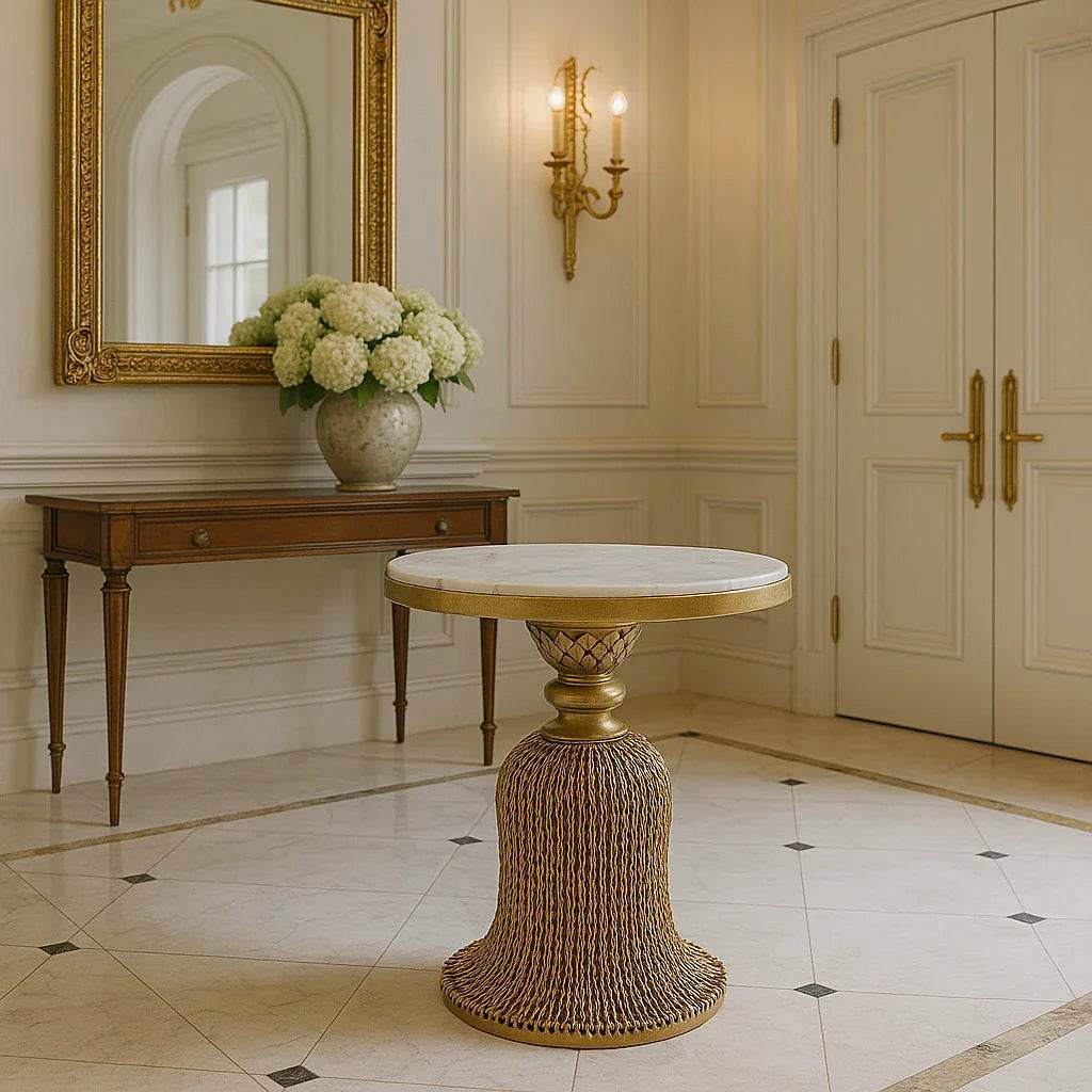 Luxury Italian Gold & White Marble Side Table – Elegant Accent