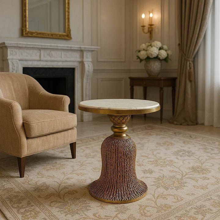 Luxury Italian Gold & White Marble Side Table – Elegant Accent