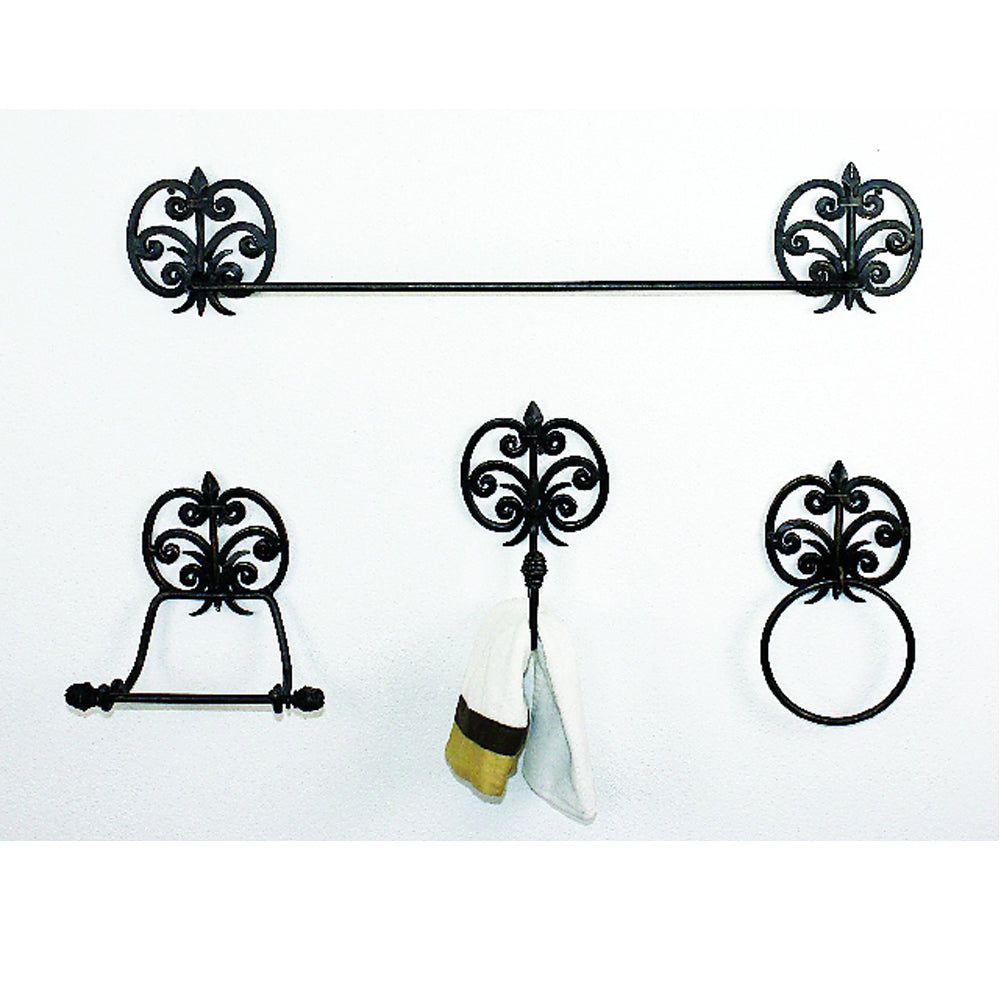 Wrought Iron Towel Bar with Fleur De Lis Accents