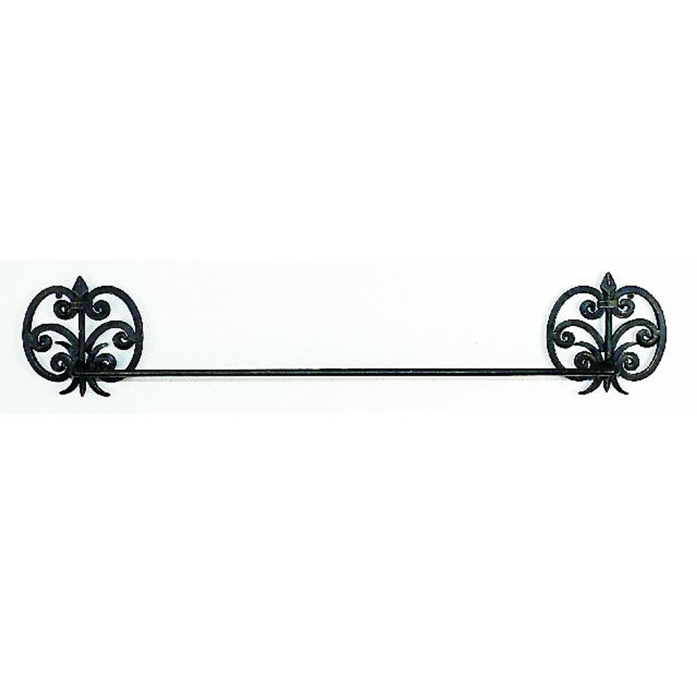 Wrought Iron Towel Bar with Fleur De Lis Accents