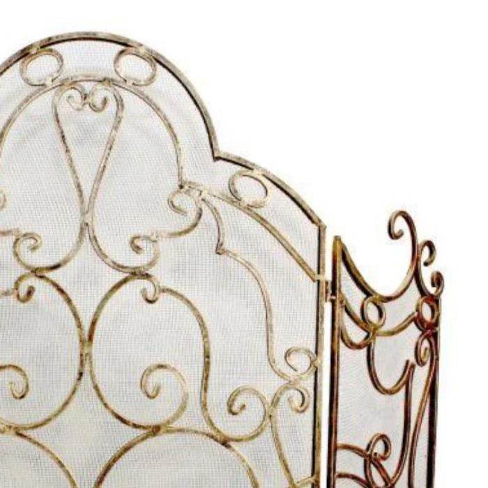 3-Panel Fireplace Screen in Burnished Gold with Scroll Design