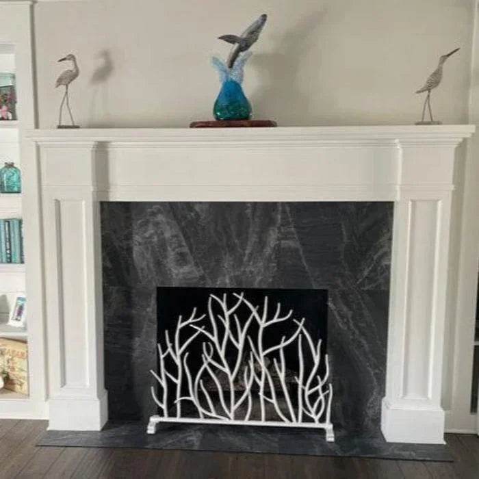 Single Panel Fireplace Screen in Antique White Iron Twig Design