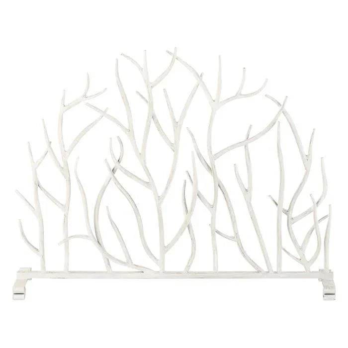 Single Panel Fireplace Screen in Antique White Iron Twig Design