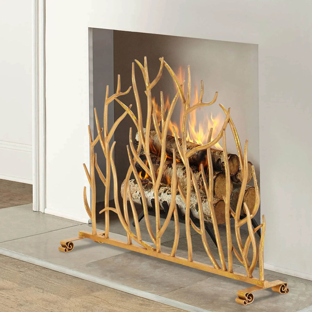 Single Panel Italian Gold Iron Twig Fireplace Screen
