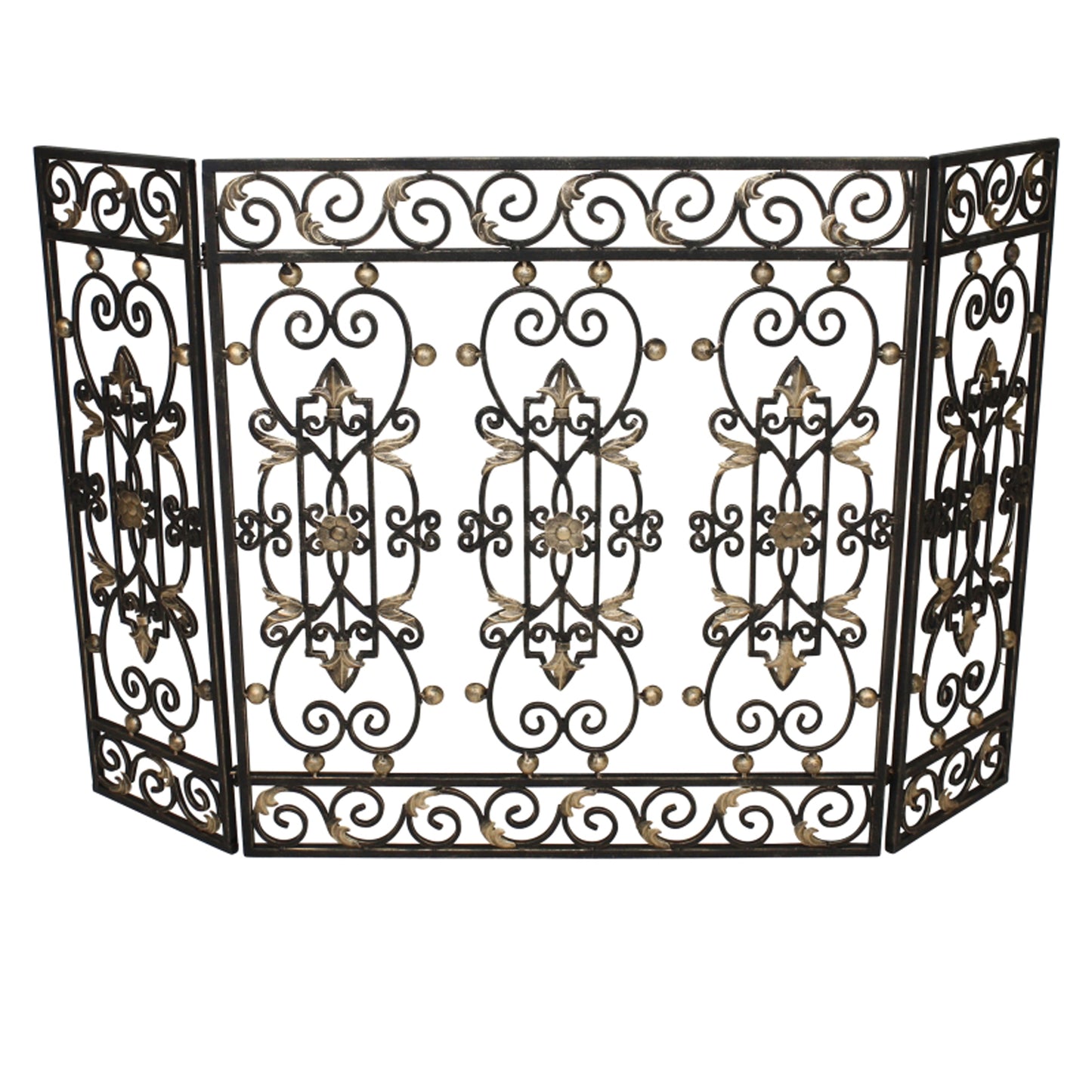Fireplace Screen Burnished Gold Iron Gate Design Three Panel