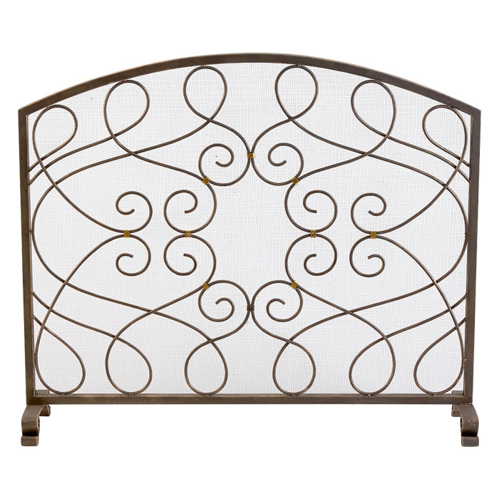 Single Panel Fireplace Screen with Brown Loops and Gold Accents