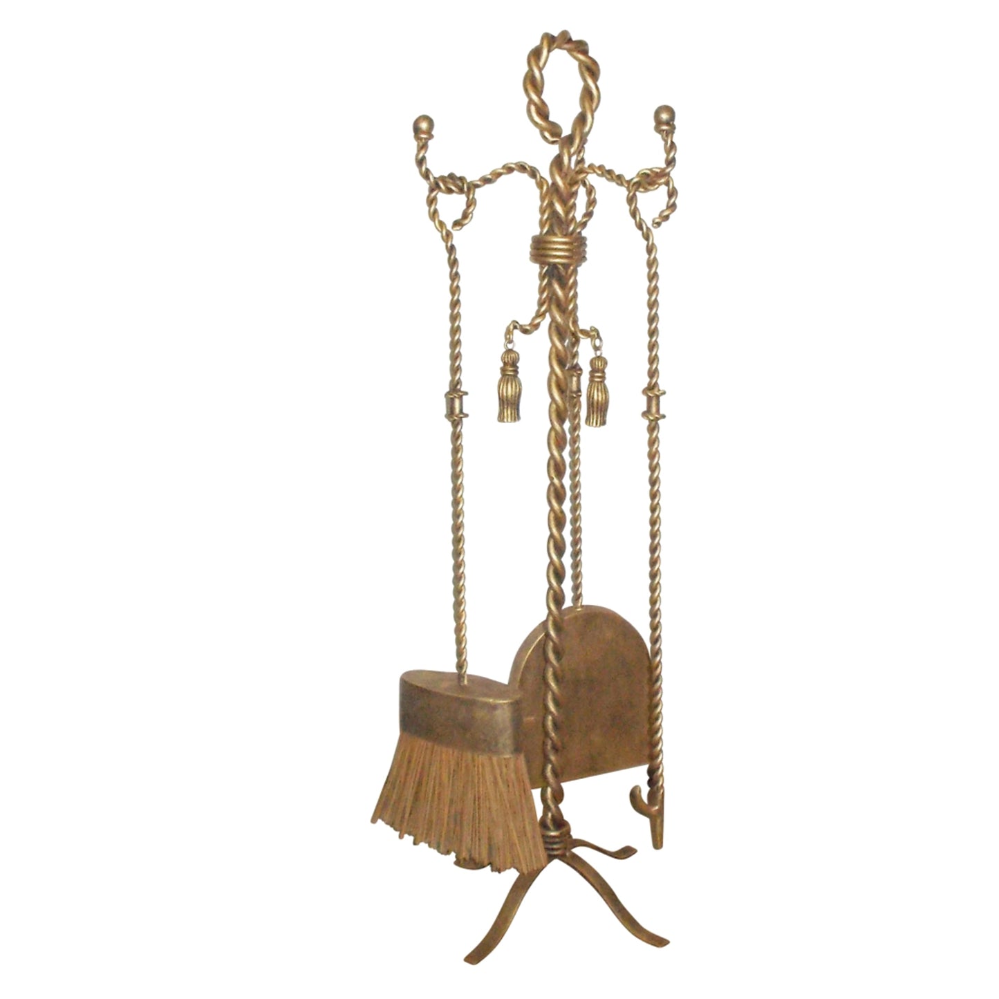 Antique Gold Twisted Iron Fireplace Tool Set