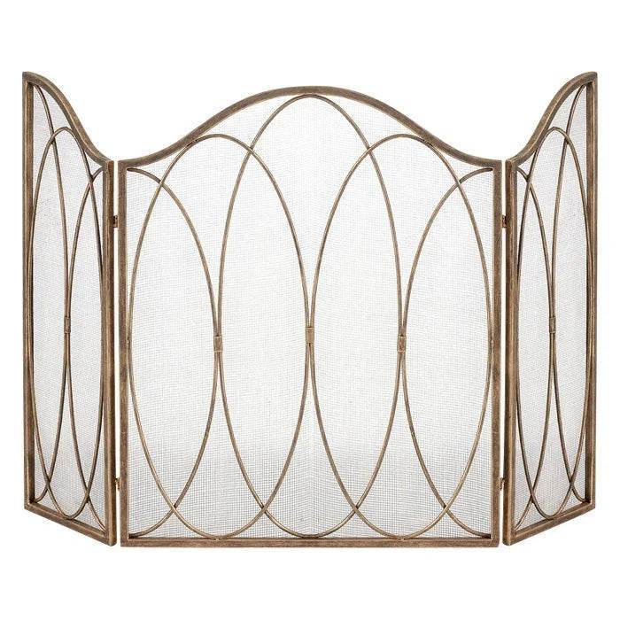 3-Panel Fireplace Screen in Burnished Gold Oval Design