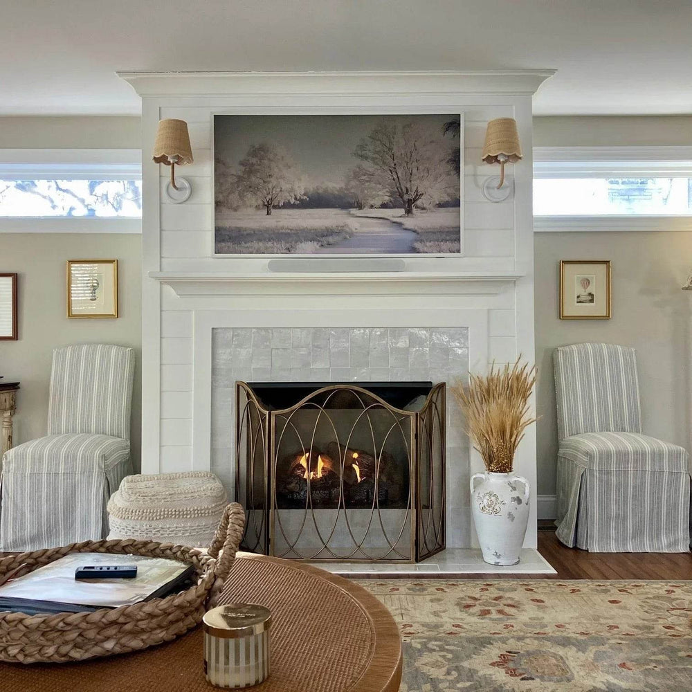 3-Panel Fireplace Screen in Burnished Gold Oval Design