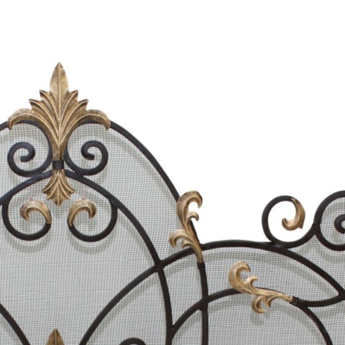 Single Panel Fireplace Screen Dark Brown with Gold Leaf Accents