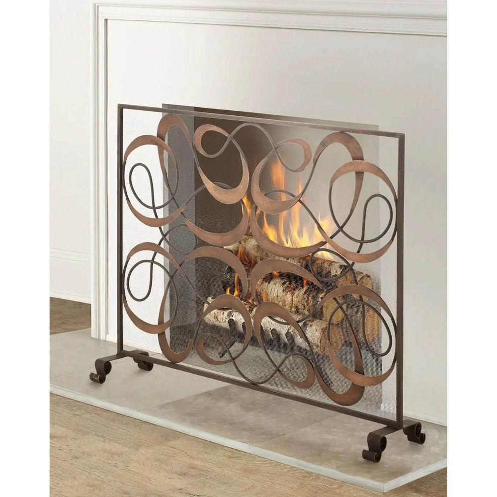 Single Panel Fireplace Screen Dark Gold Swirl Design