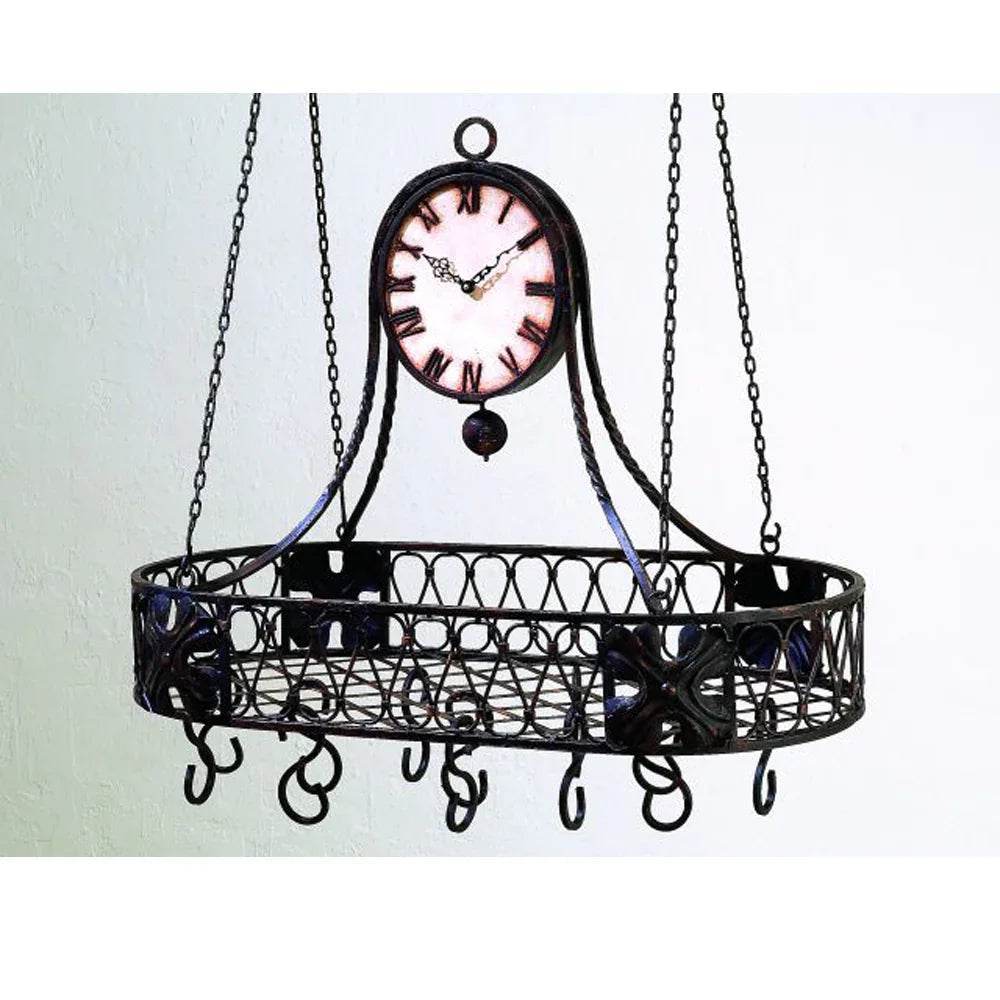 Wrought Iron Pot Rack with Clock