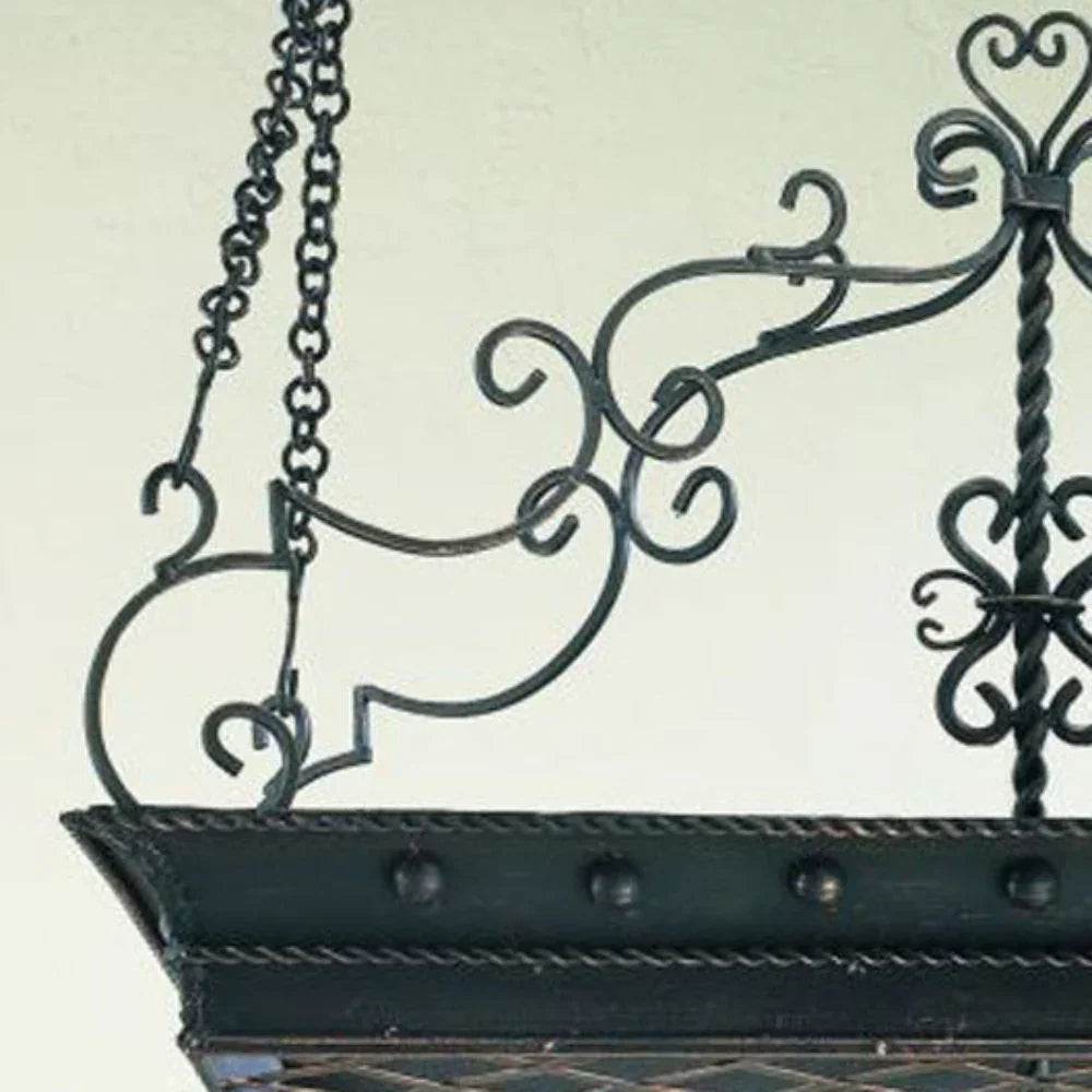 Burnished Gold Wrought Iron Pot Rack with Scroll Details