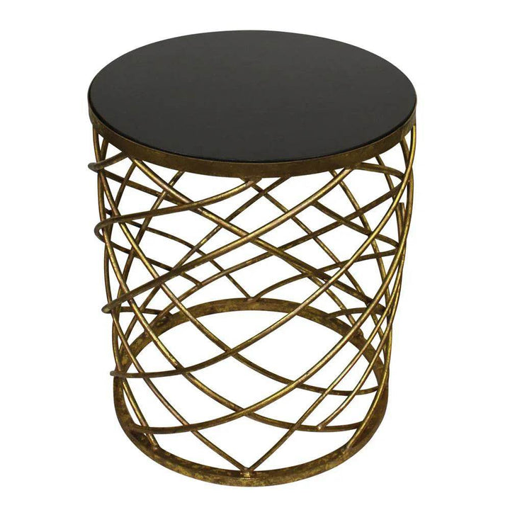 Gold Abstract Side Table with Black Granite Top