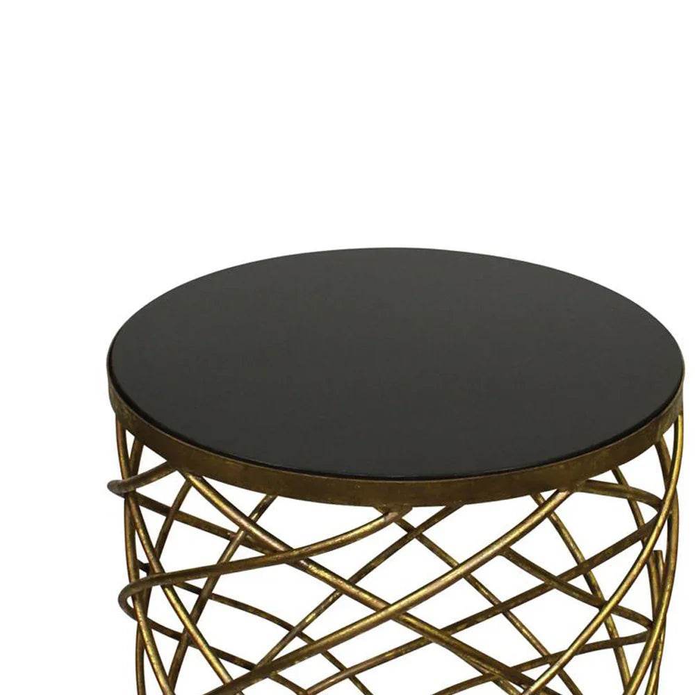Gold Abstract Side Table with Black Granite Top - Delamere Design