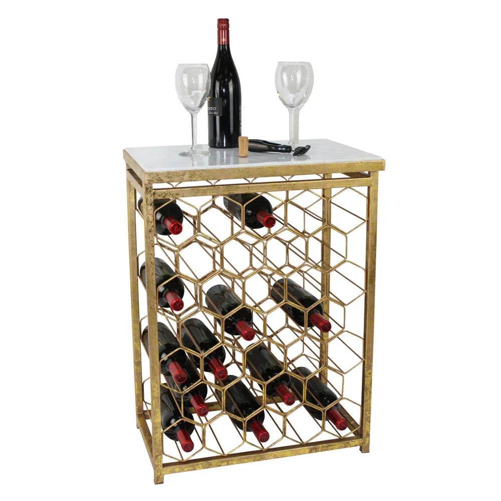 Italian Gold Side Table with Wine Storage and Marble Top