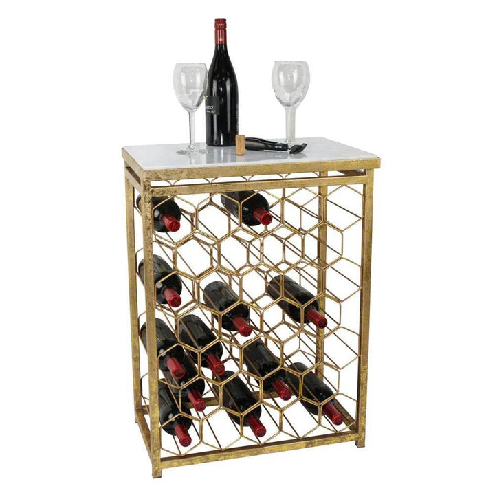 Italian Gold Side Table with Wine Storage and Marble Top