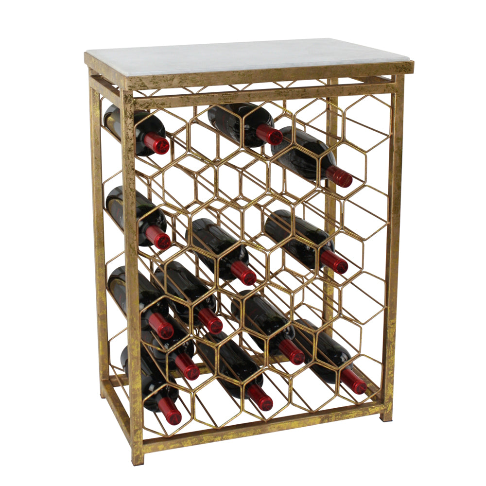 Italian Gold Side Table with Wine Storage and Marble Top