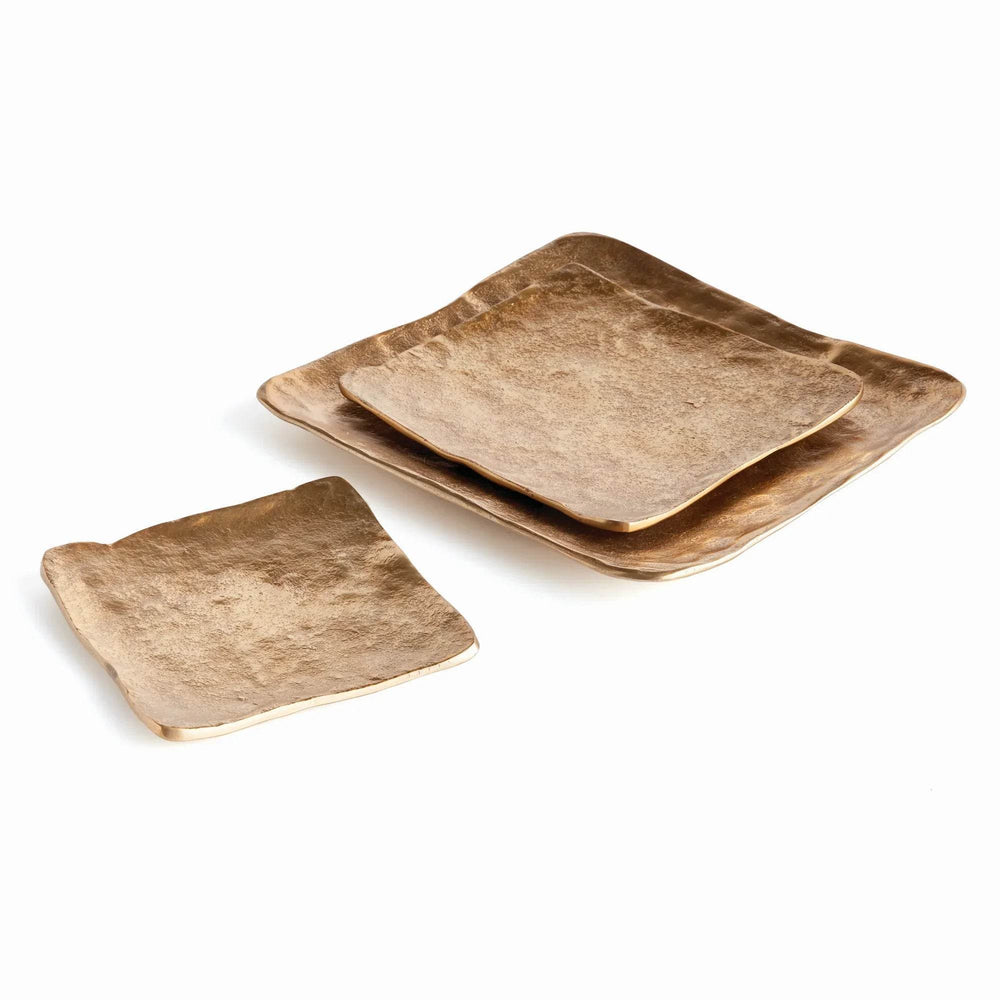 Modern Gold Cast Aluminum Decorative Serving Trays - Set of 3
