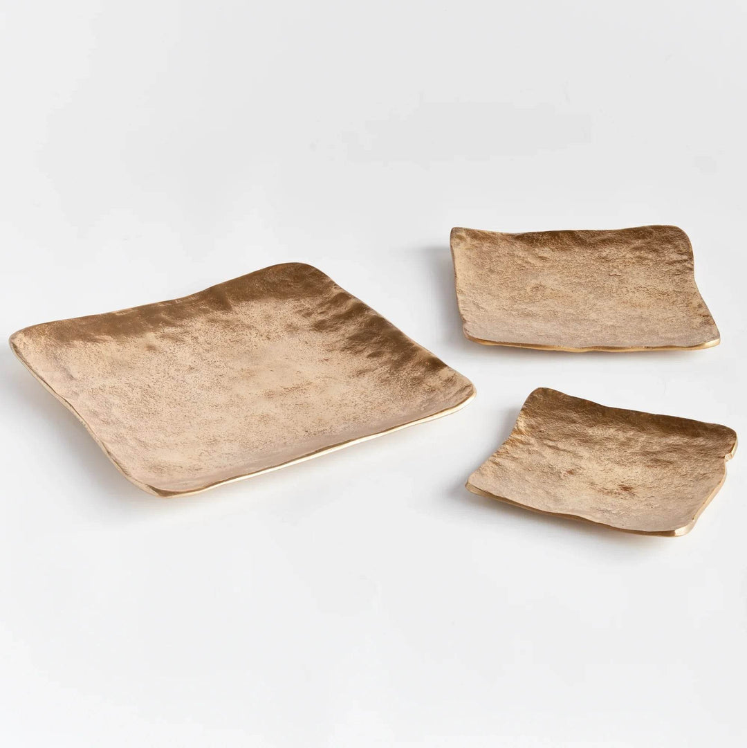 Modern Gold Cast Aluminum Decorative Serving Trays - Set of 3