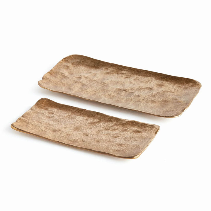 Modern Gold Cast Aluminum Decorative Trays - Set of 2