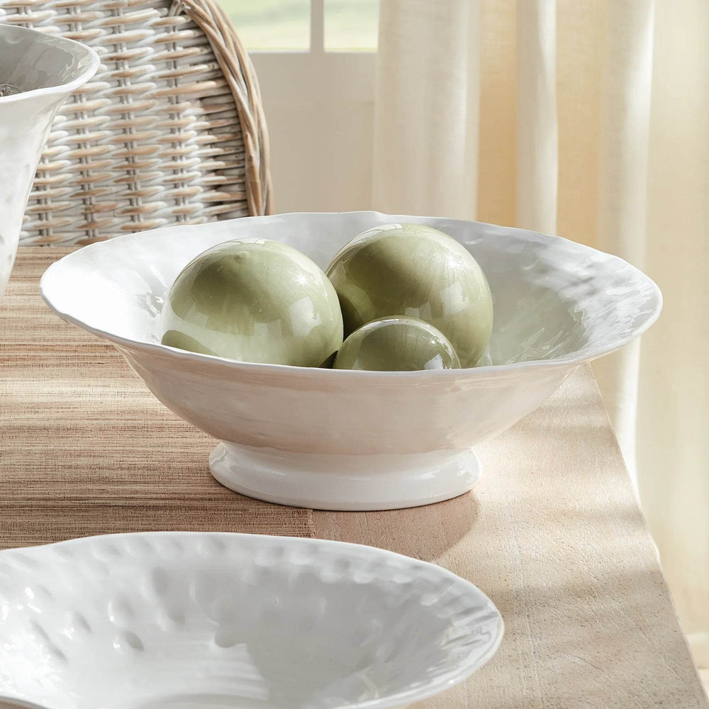 Large Handmade Tuscan Decorative Bowl - White Ceramic