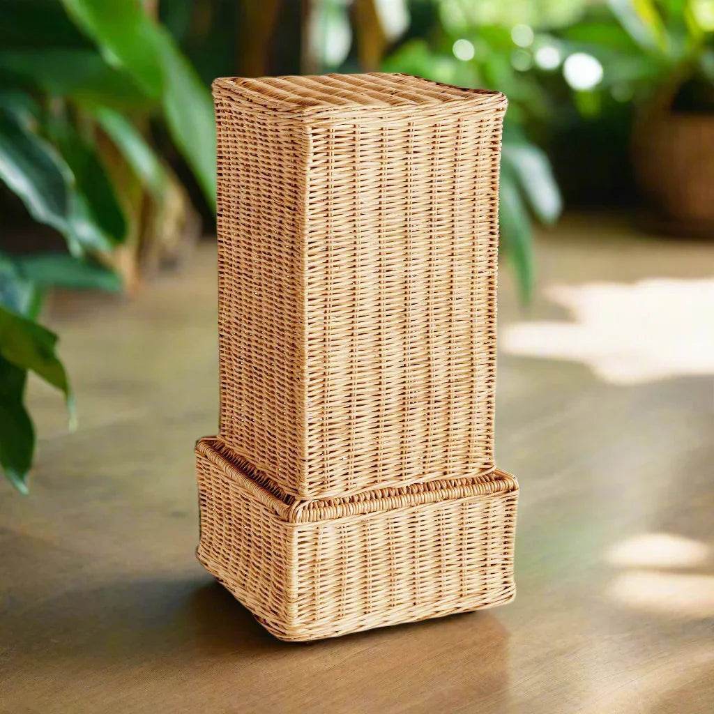 Short Natural Rattan Boho Coastal Pedestal Stand
