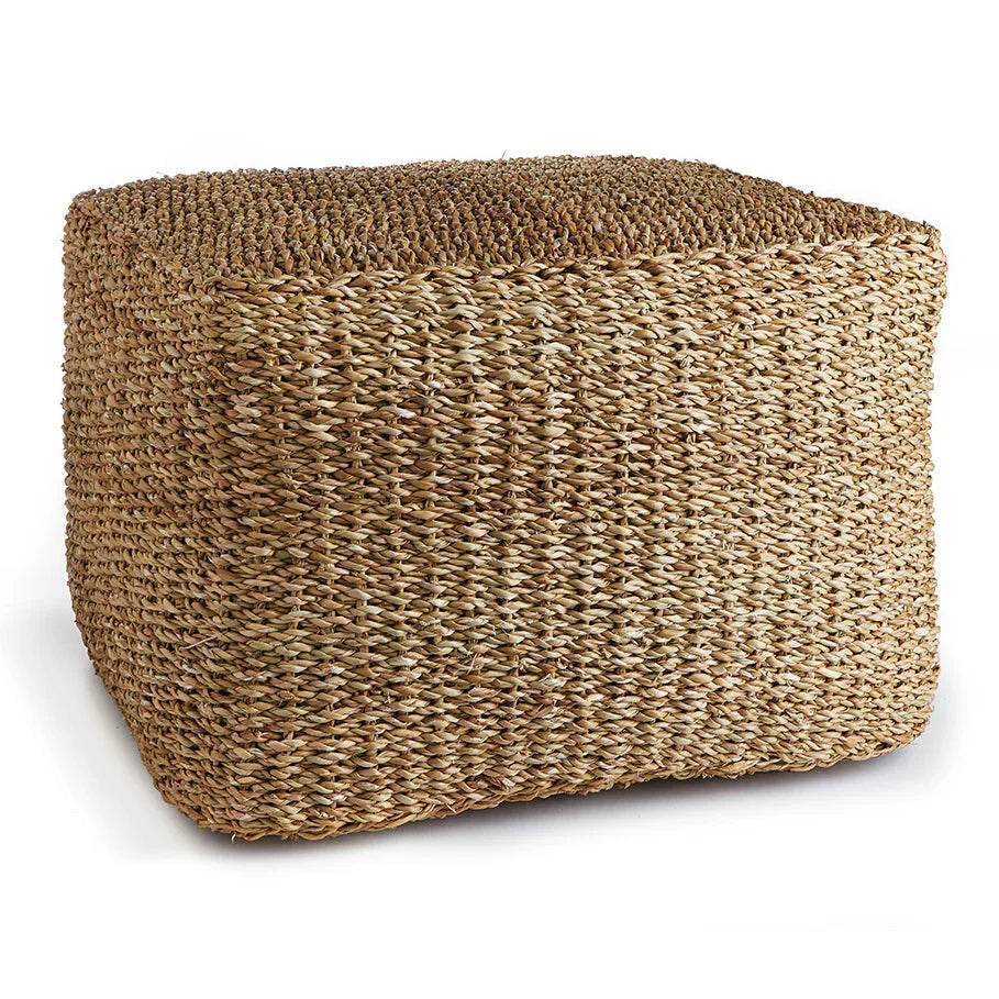 Bohemian Handwoven Natural Seagrass Square Ottoman - Delamere Design