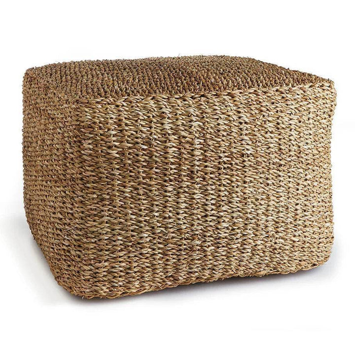 Bohemian Handwoven Natural Seagrass Square Ottoman - Delamere Design