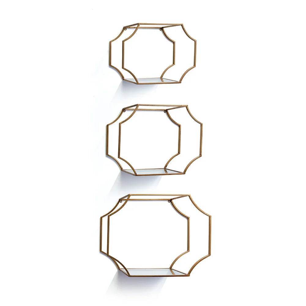 Hudson Gold Mirrored Wall Shelves, Set Of 3
