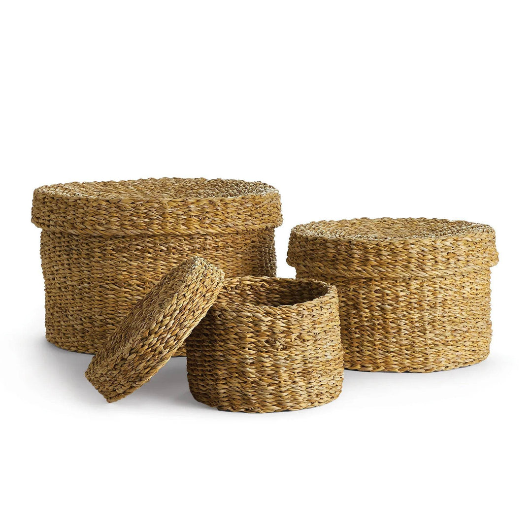 Seagrass Round Lidded Baskets, Set Of 3