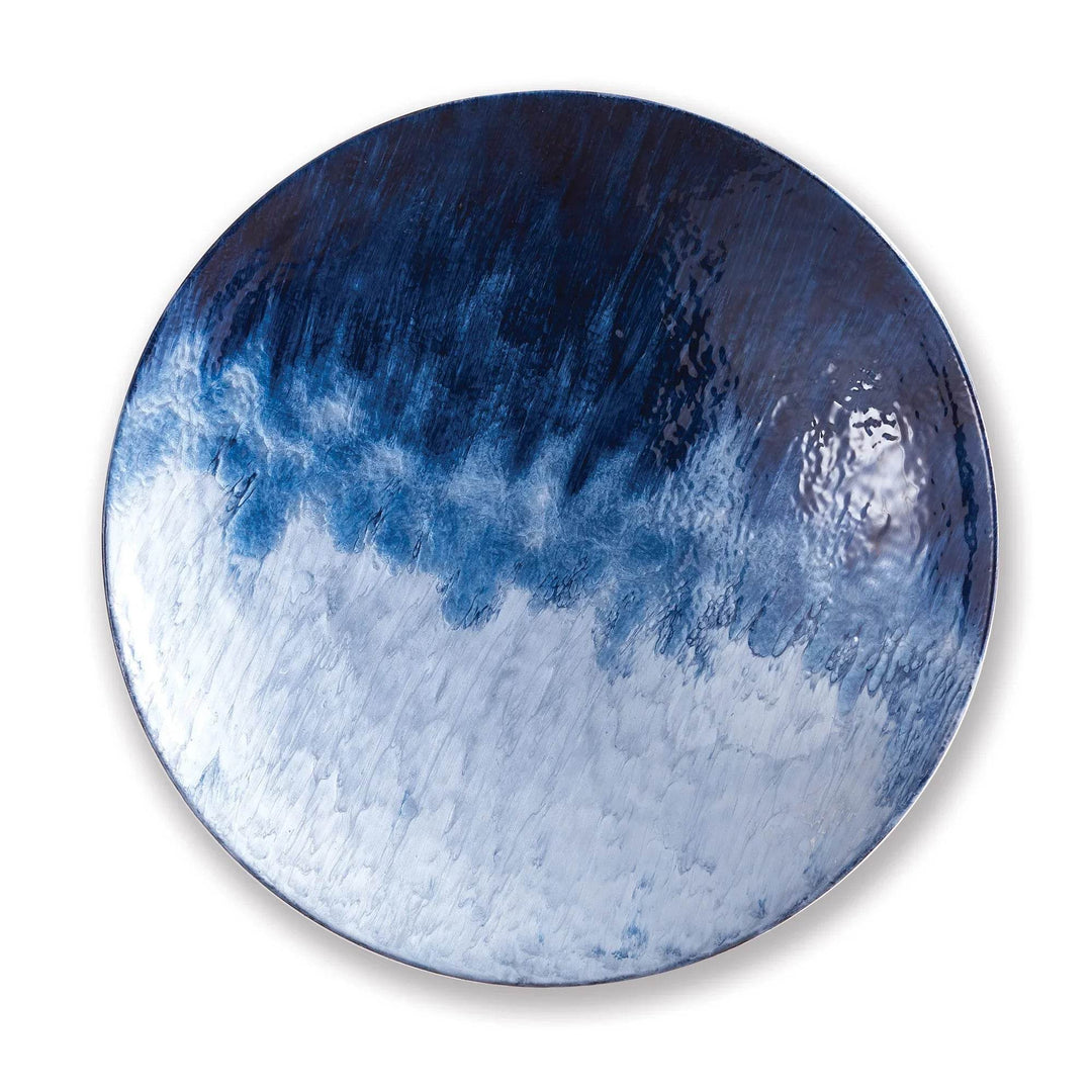 Large decorative plate in hand-painted blue ombre, modern coastal wall or tabletop display