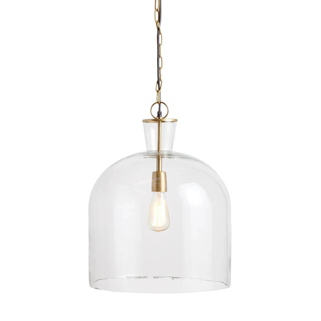 Large Brass and Seeded Glass Island Pendant Light