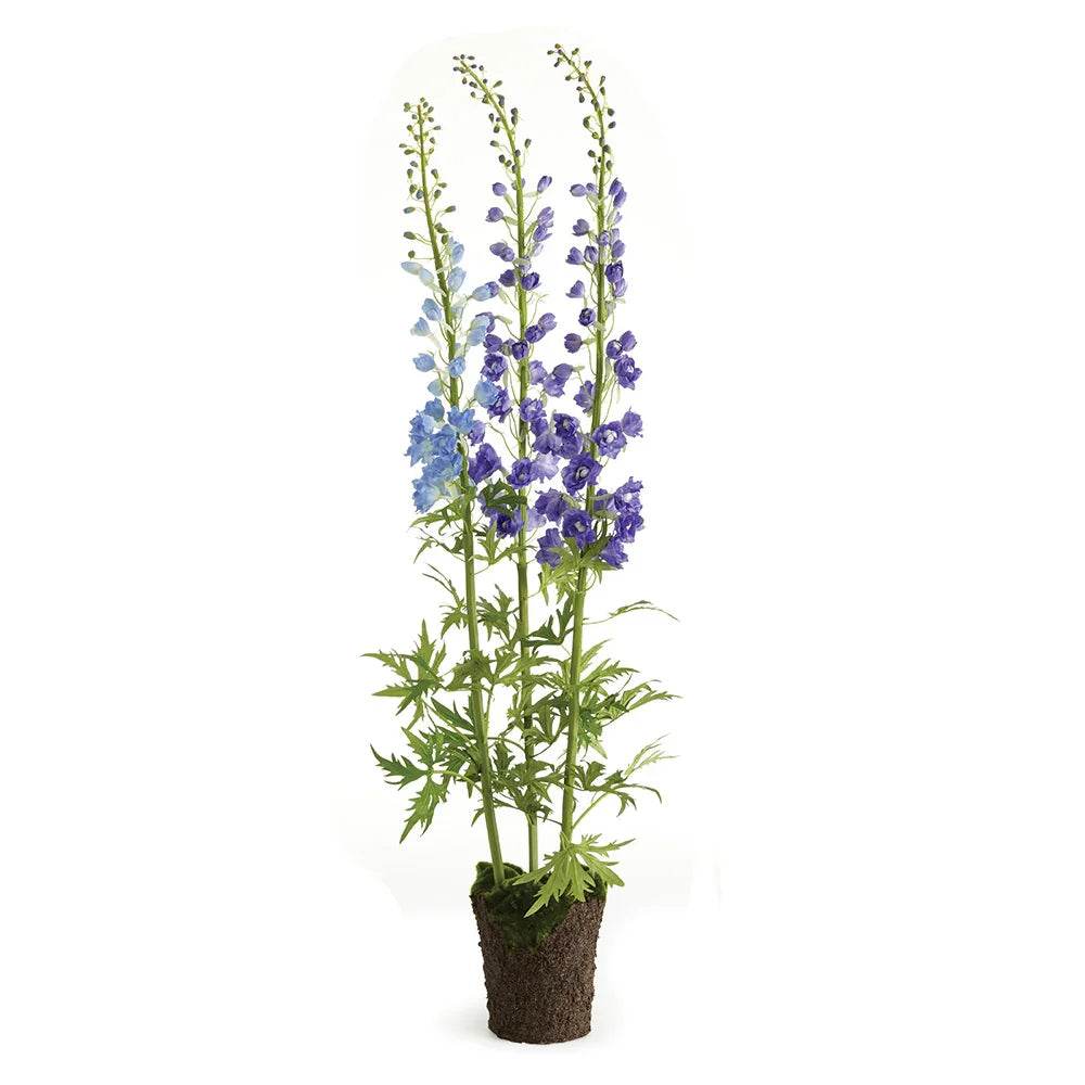 all faux delphinium plant with layered blue and purple blooms and realistic green stem – Modern Cottage