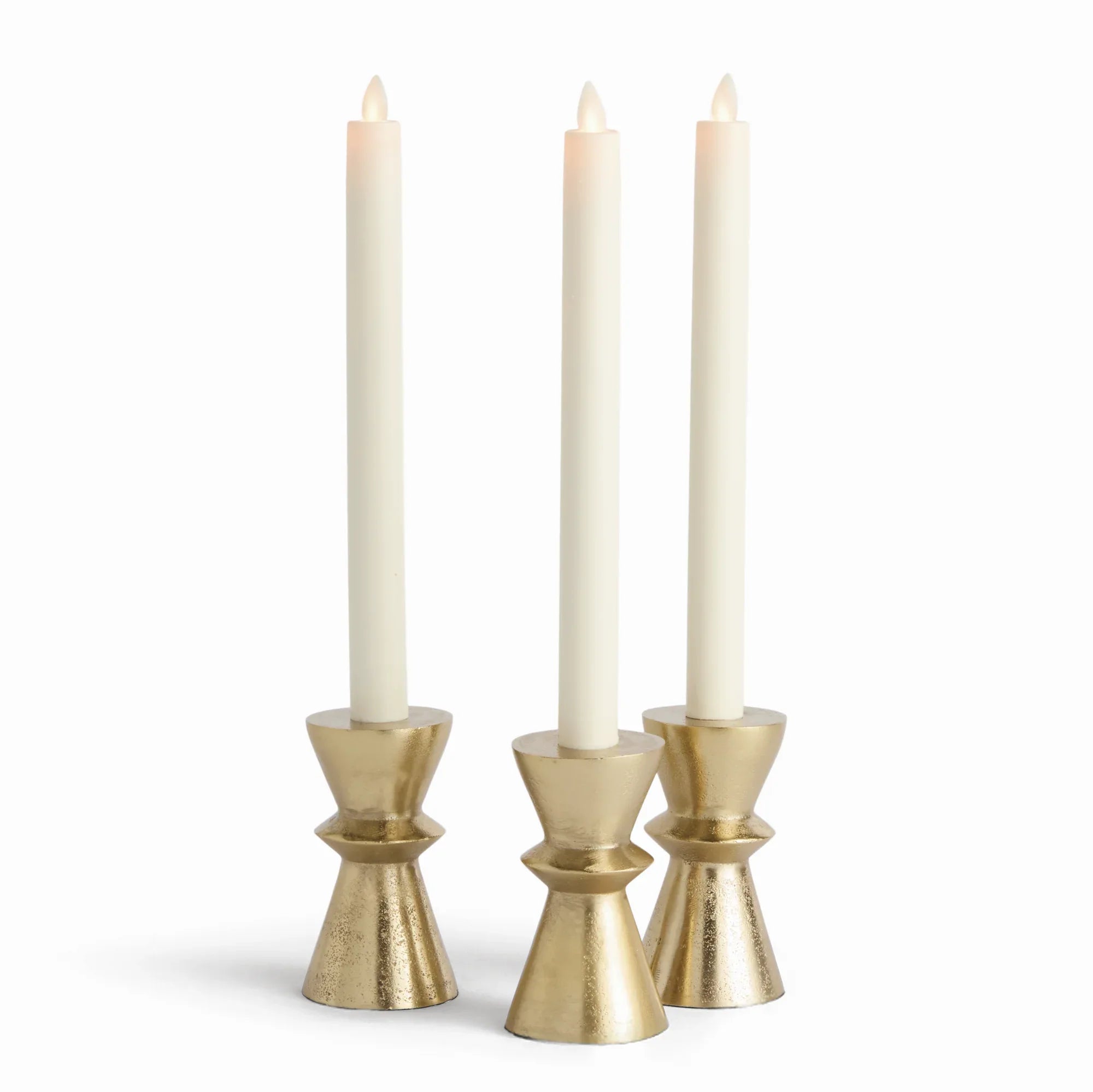 Set of 3 Gold Aluminum Taper Candle Holders - Geometric Base
